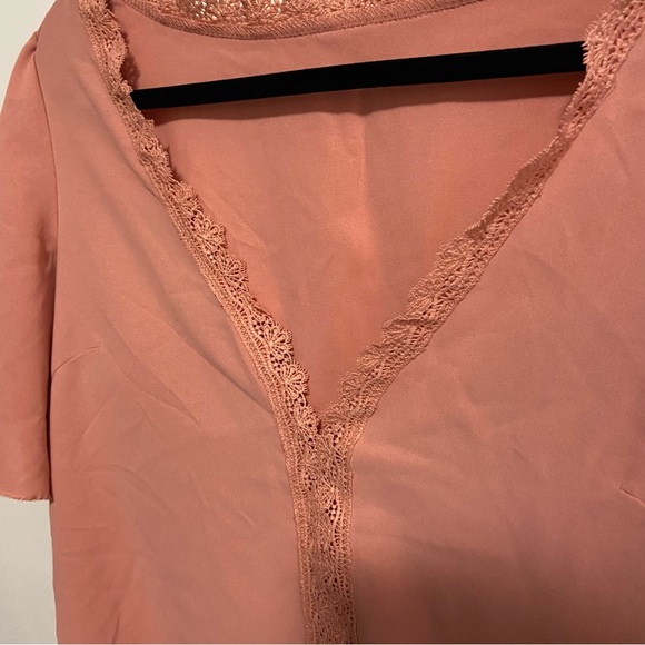 SHEIN - Peach Lace Trim Blouse - Picture 2 of 3